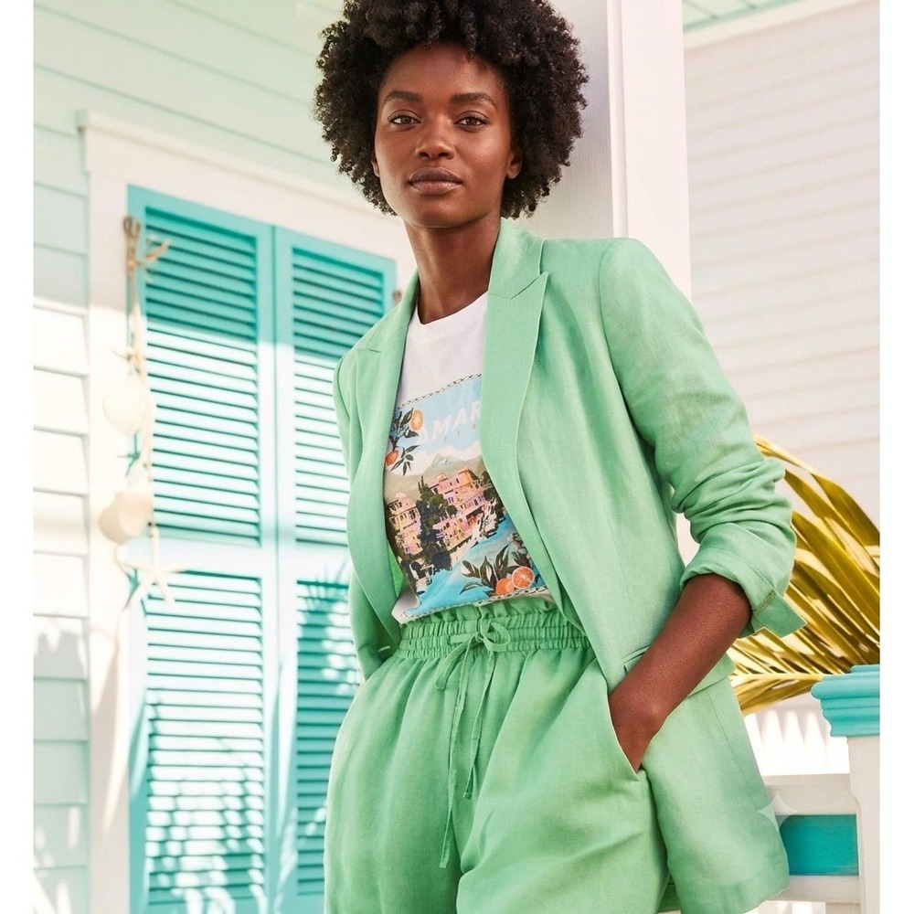 LOFT Green Linen Blend Blazer Jacket Coastal Vacation Classic Old Money Preppy‎